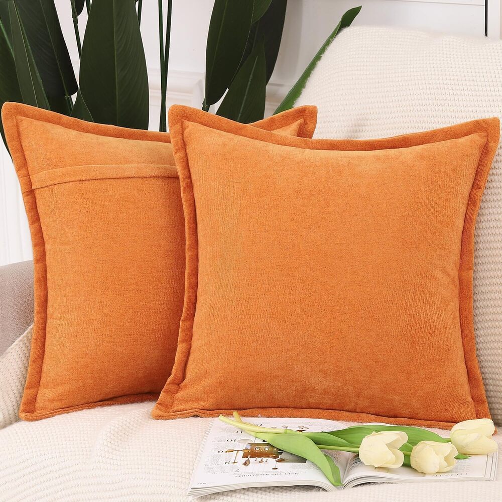 8192 Chenille Flange Edge Throw Pillow Covers Set of 2 Super Soft Boho